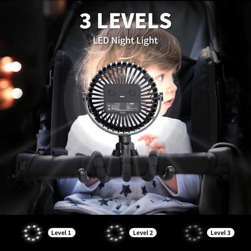 AMACOOL Battery Operated Stroller Fan Flexible Tripod Clip On Fan with 3 Speeds and Rotatable Handheld Personal Fans for Car Seat Crib Bike Treadmill (Black) - Image 3